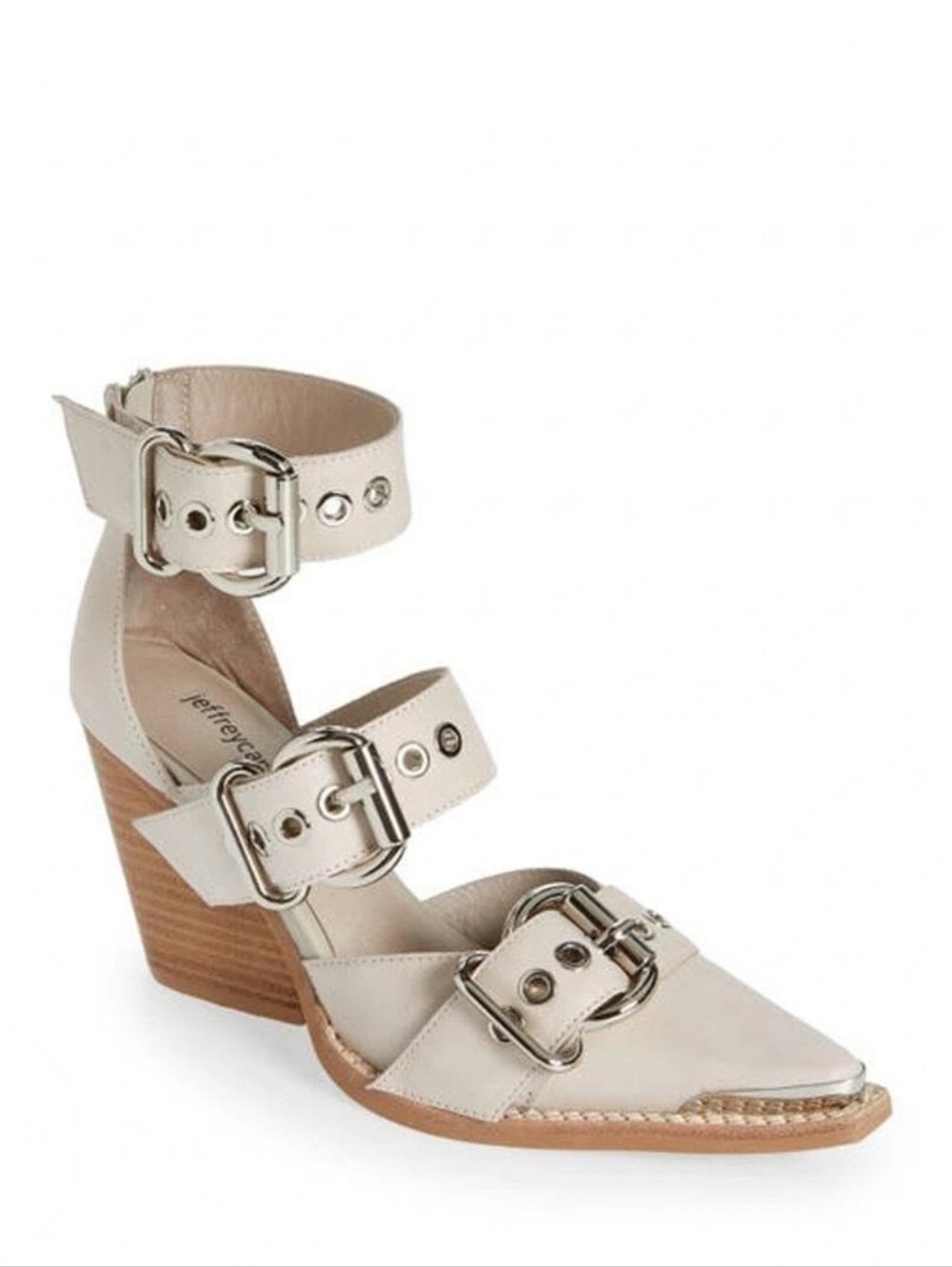 Jeffrey Campbell x Free People Hendrix Buckle Heels - Cream & Silver - Size 6.5